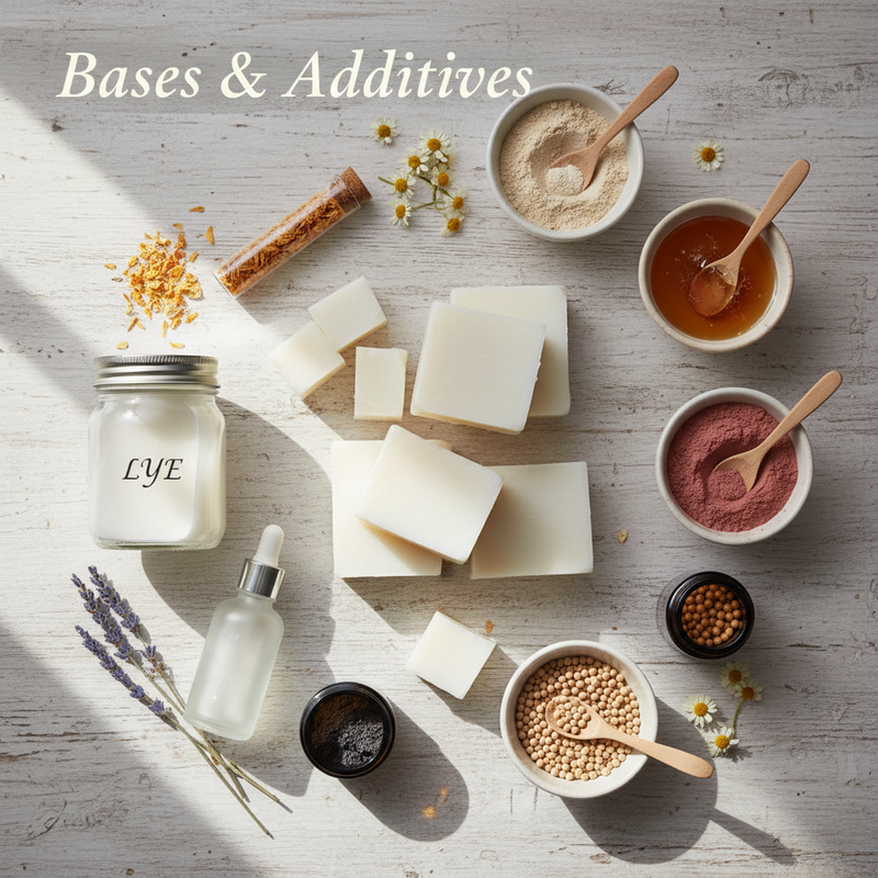 Soap bases and additives including melt and pour bases, lye, glycerin, and specialty ingredients for soap crafting - Groovy Kim