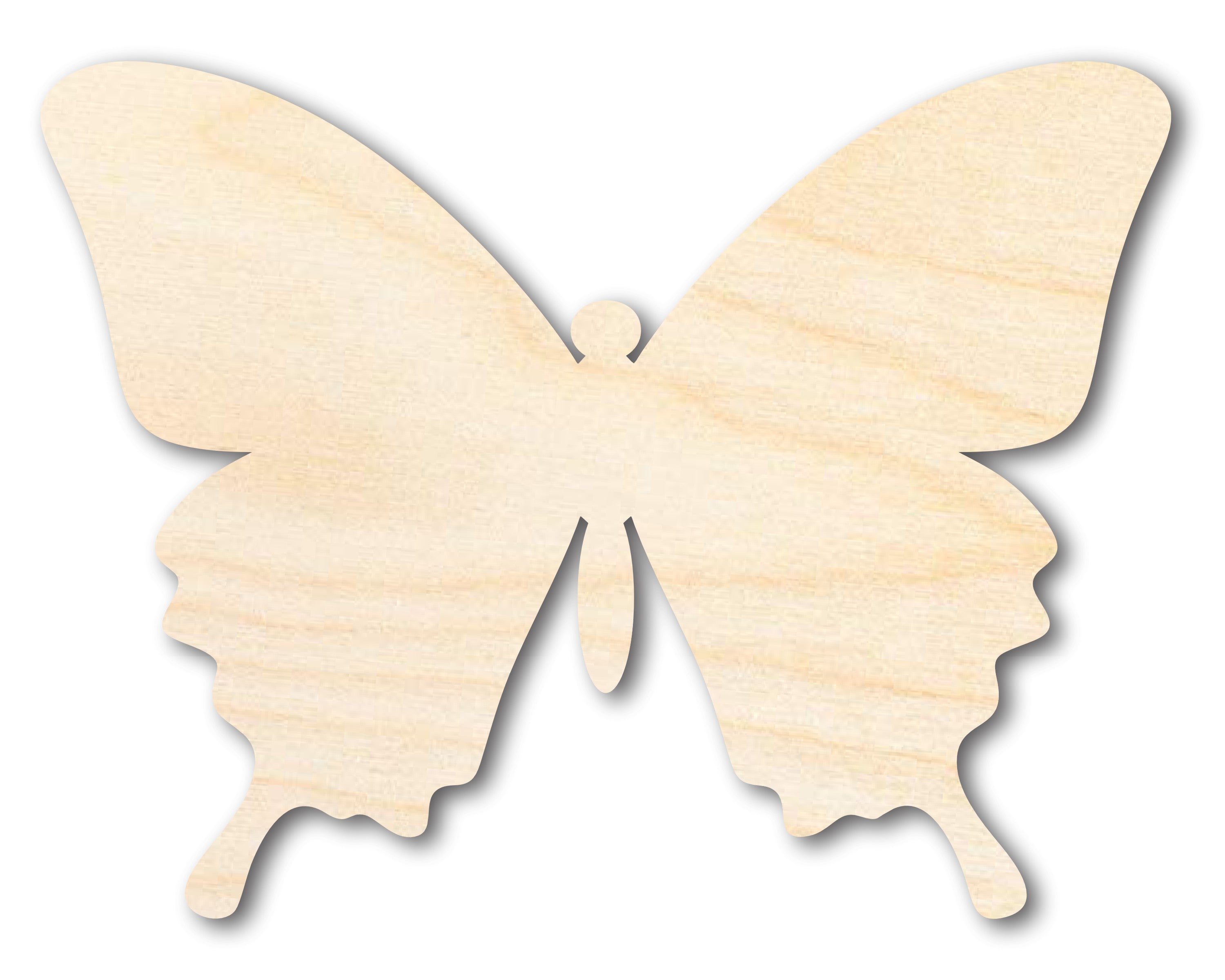 Unfinished wooden butterfly shape on a white background