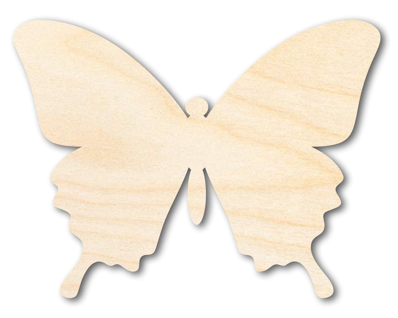 Unfinished wooden butterfly shape on a white background