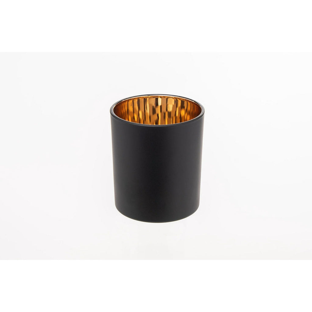 Black cylindrical container with a gold interior on a white background - interior view