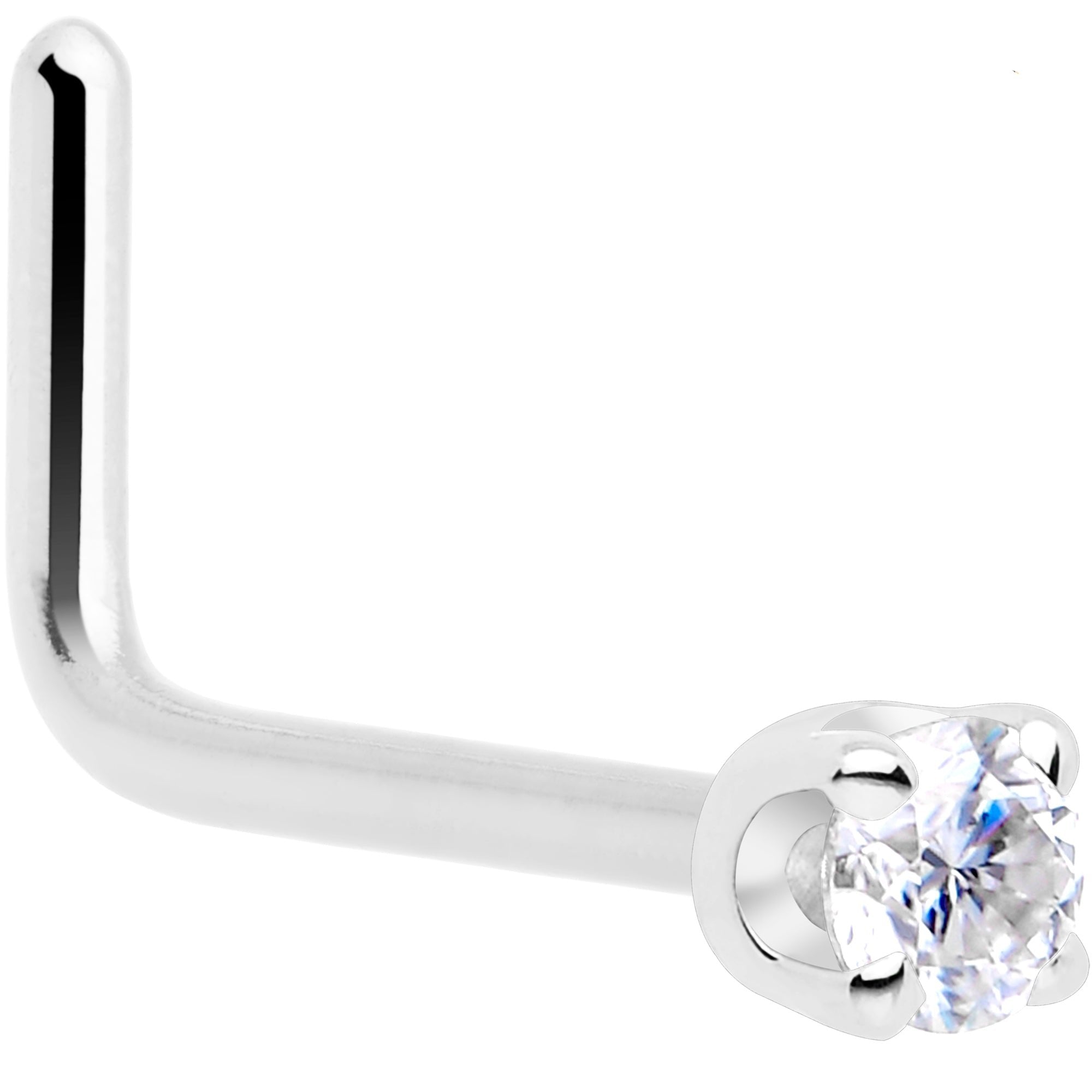 14k white gold L-shape nose ring with lab-grown diamond on white background - premium ethical body jewelry