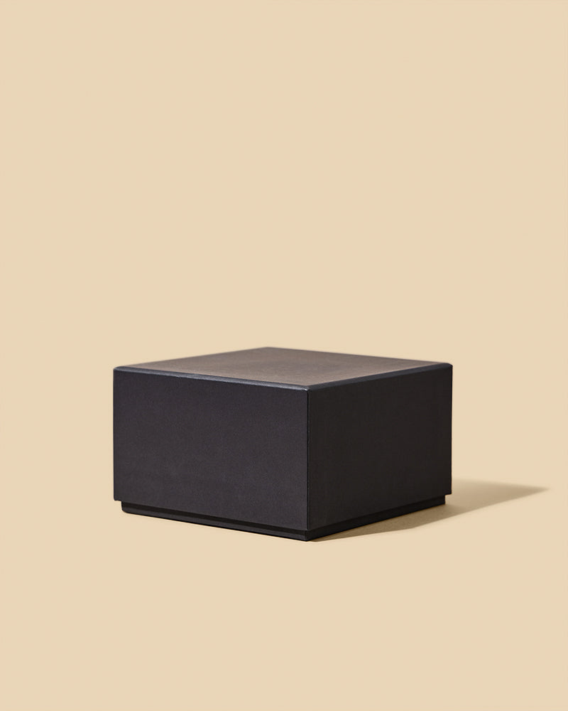 Black square Dream Box with two-piece construction on beige background - premium rigid gift box for handmade products