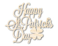 Happy St. Patrick's Day unfinished wood sign blank with shamrock - laser-cut Baltic birch craft cutout for DIY painting and resin art