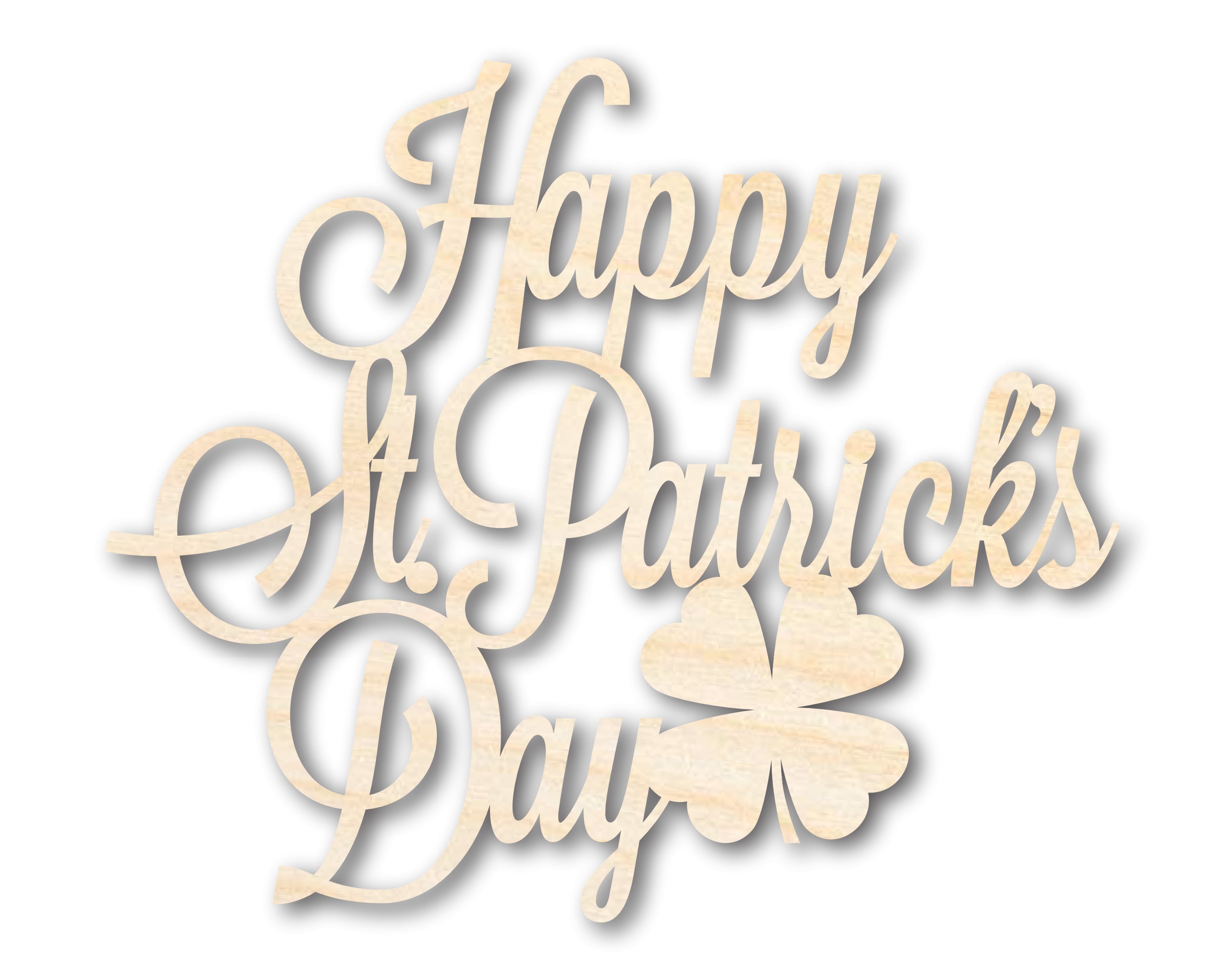 Happy St. Patrick's Day unfinished wood sign blank with shamrock - laser-cut Baltic birch craft cutout for DIY painting and resin art