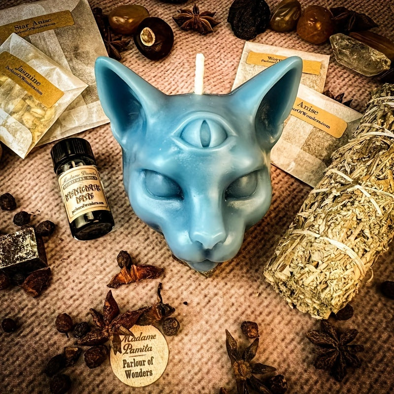 3D Three Eyed Cat Silicone Mold - Evil Cat Head Mold for Candles, Resin & Halloween Decor