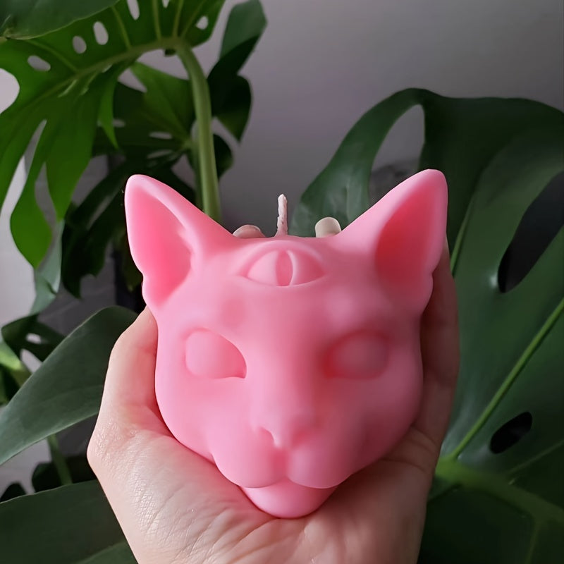 3D Three Eyed Cat Silicone Mold - Evil Cat Head Mold for Candles, Resin & Halloween Decor