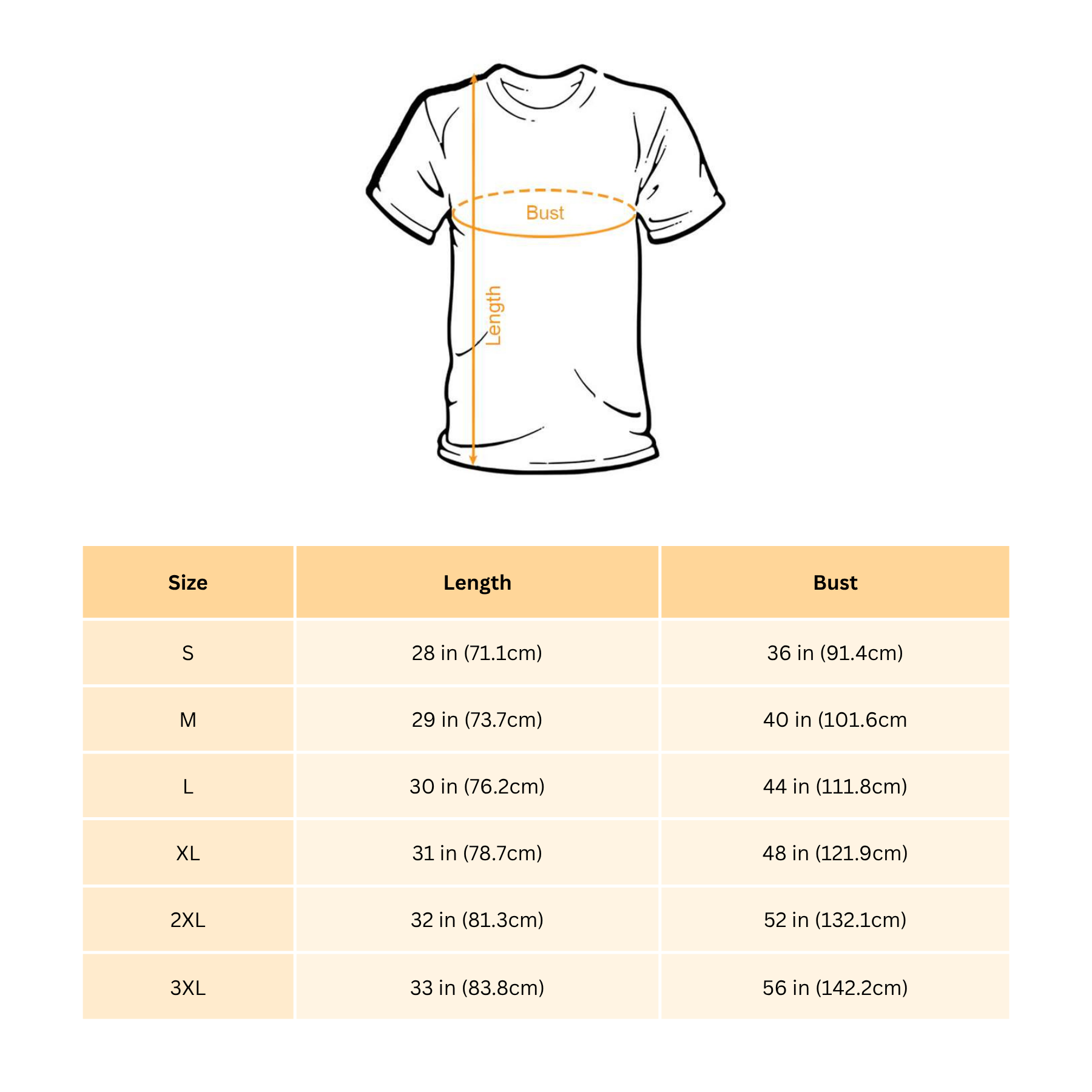 T-shirt size chart with measurements for 'Keep the Immigrants Deport the Racists' political activism tee