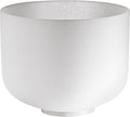 10 inch white frosted crystal singing bowl tuned to F4 Heart Chakra frequency on white background