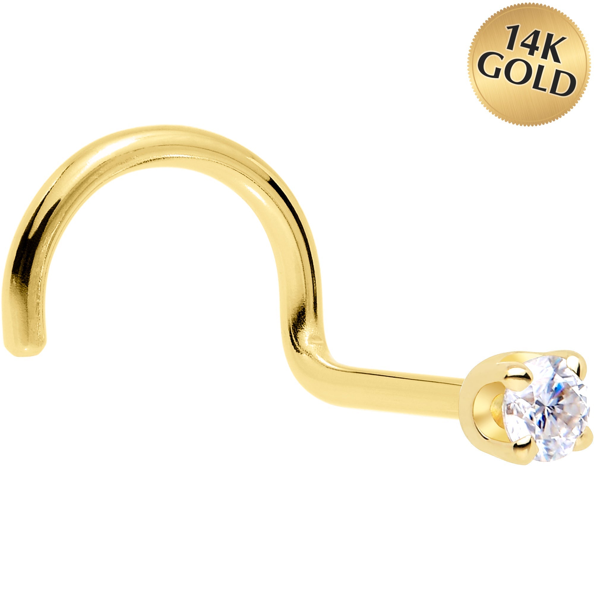 14k yellow gold nose ring with 2mm lab-grown diamond on white background - left nostril style ethical body jewelry