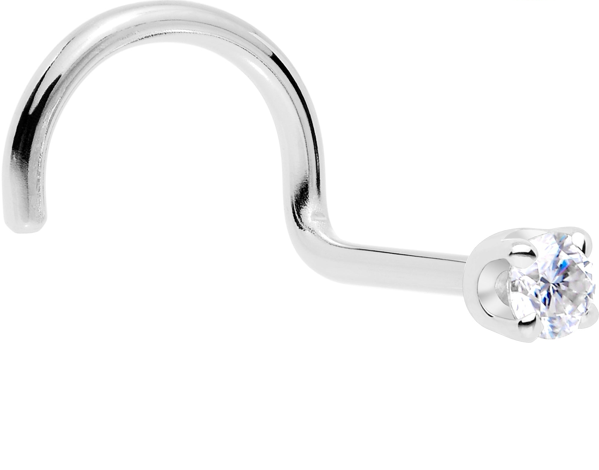 14k white gold nose ring with 2mm lab-grown diamond on white background - left nostril style ethical body jewelry