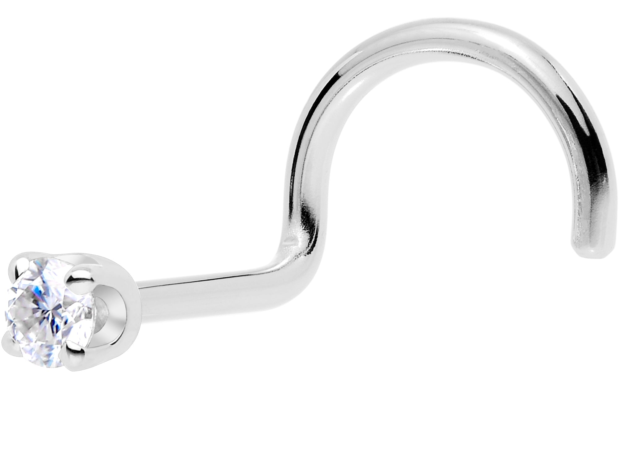 14k white gold nose ring with 2mm lab-grown diamond on white background - right nostril style ethical body jewelry