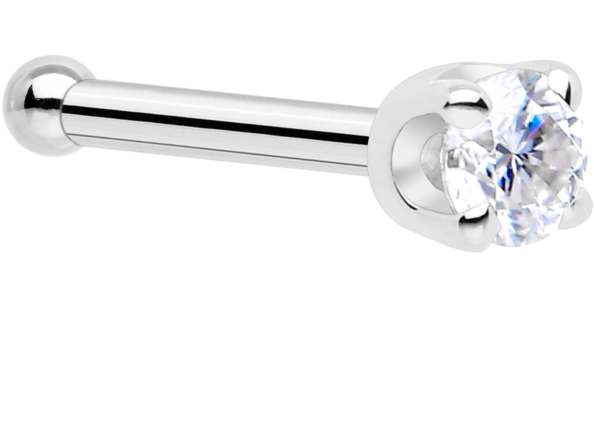 14k white gold bone style nose ring with lab-grown diamond on white background - premium ethical body jewelry