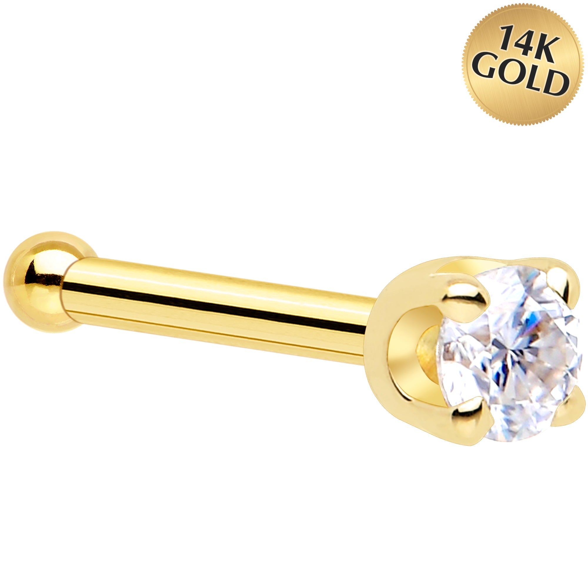 14k yellow gold bone style nose ring with lab-grown diamond on white background - premium ethical body jewelry