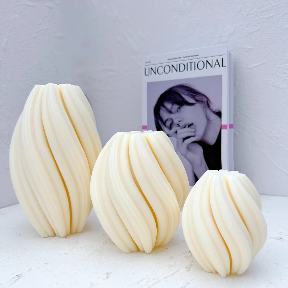 3 Sizes Geometric Wave Twirl Candle Molds - Abstract Art Wavy Stripe Pillar Silicone Molds