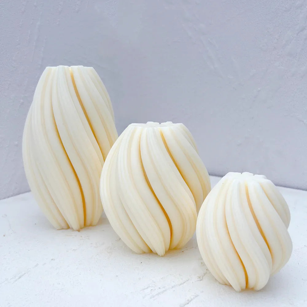 3 Sizes Geometric Wave Twirl Candle Molds - Abstract Art Wavy Stripe Pillar Silicone Molds