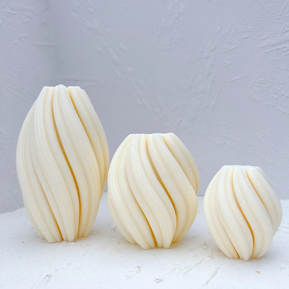 3 Sizes Geometric Wave Twirl Candle Molds - Abstract Art Wavy Stripe Pillar Silicone Molds