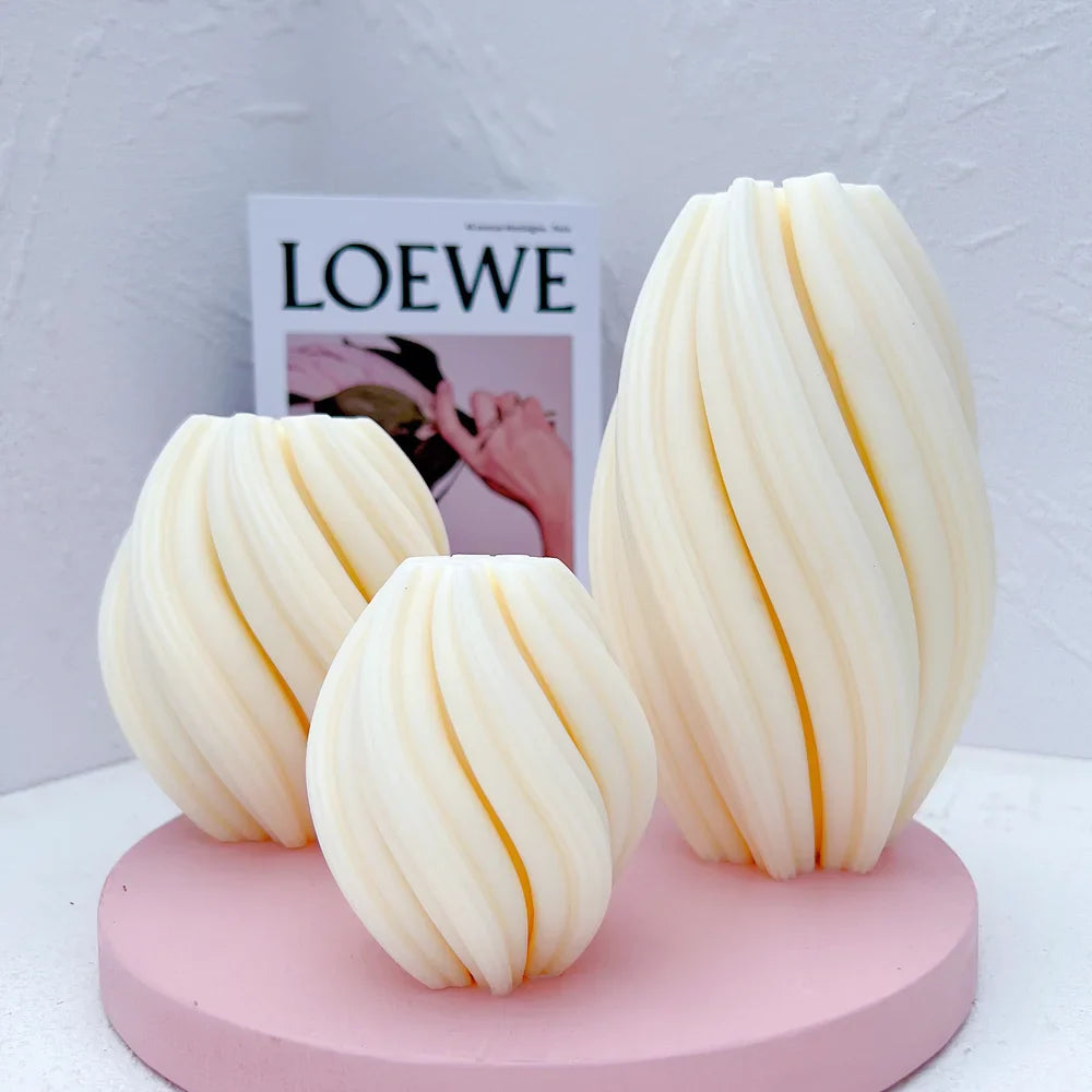3 Sizes Geometric Wave Twirl Candle Molds - Abstract Art Wavy Stripe Pillar Silicone Molds