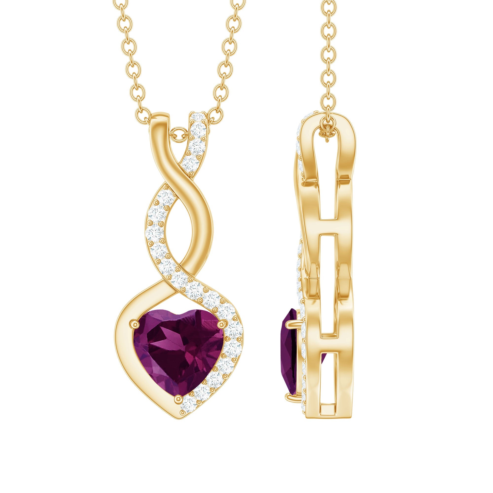 1 Carat Rhodolite Heart Infinity Necklace with Lab Grown Diamonds - Valentine's Day Gift