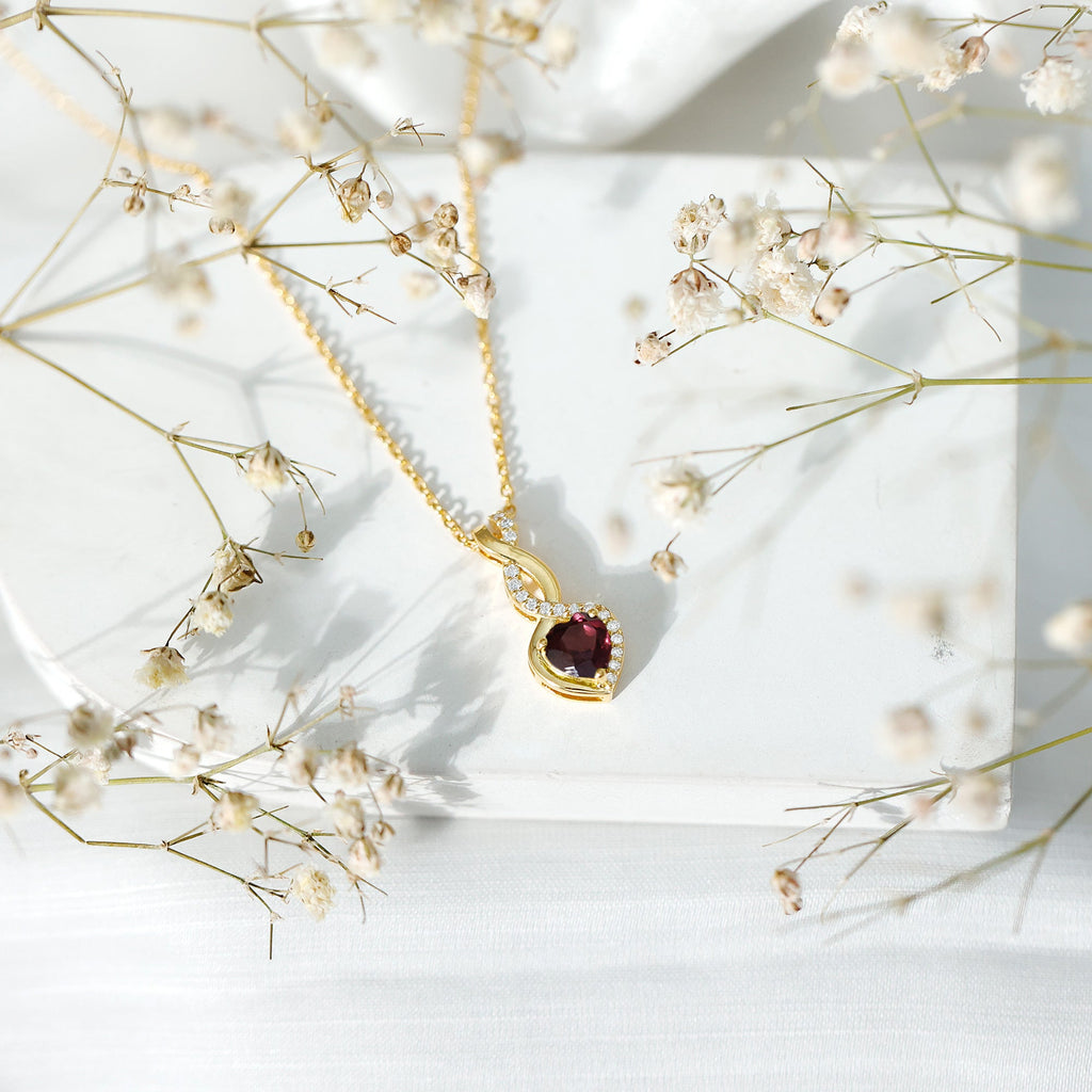1 Carat Rhodolite Heart Infinity Necklace with Lab Grown Diamonds - Valentine's Day Gift