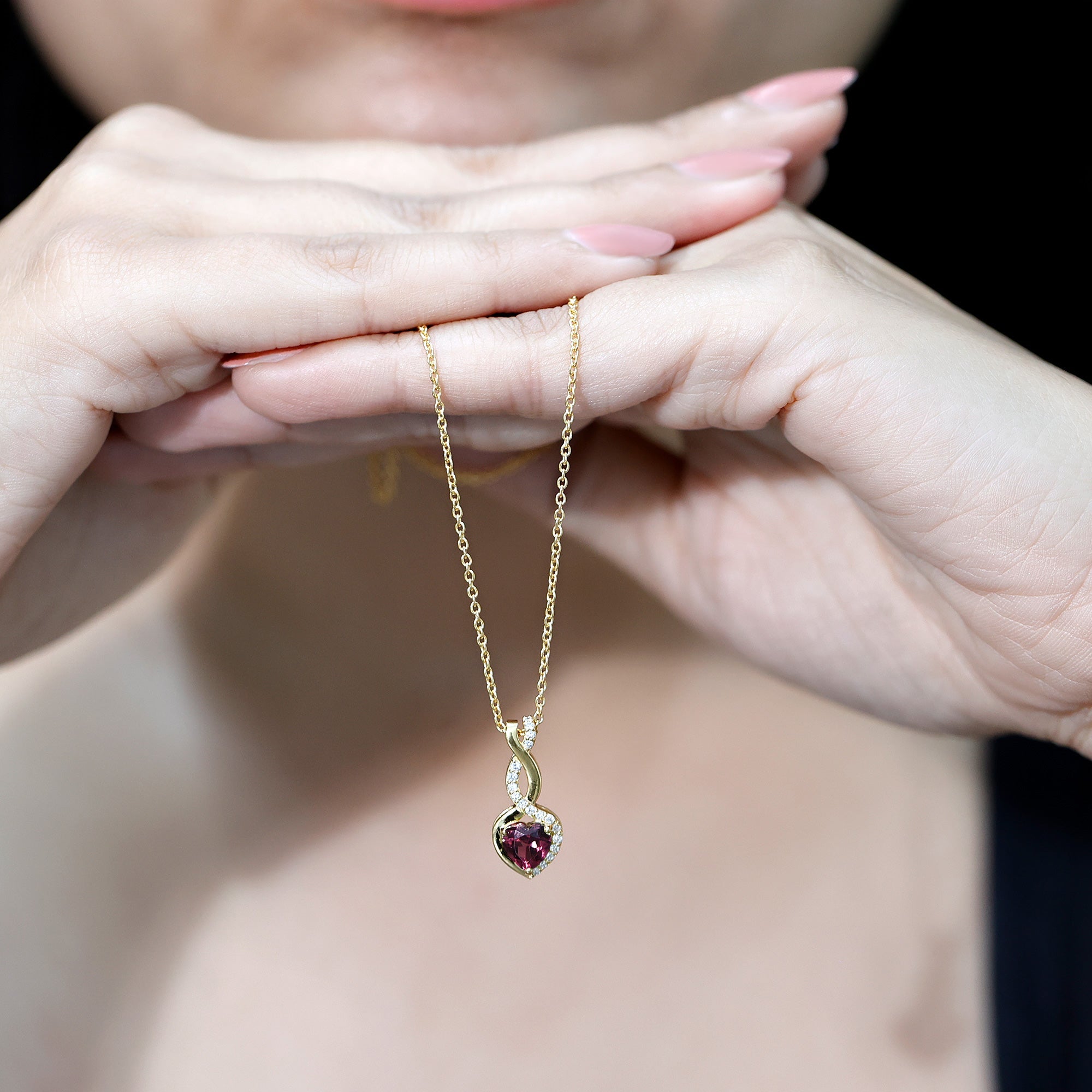1 Carat Rhodolite Heart Infinity Necklace with Lab Grown Diamonds - Valentine's Day Gift