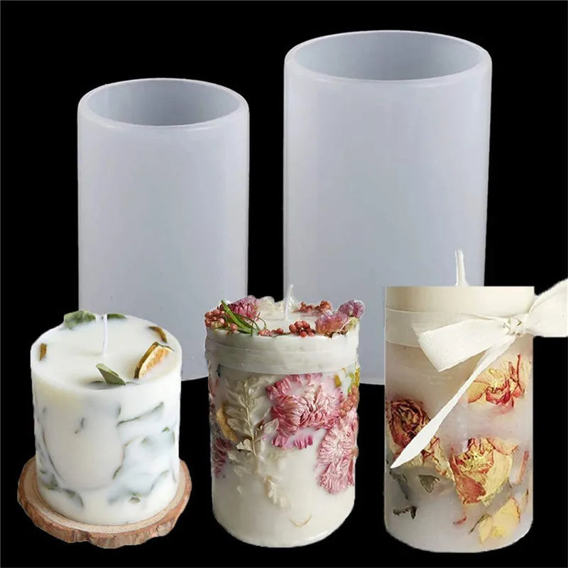 3D Cylinder Shape Candle Silicone Mold - DIY Pillar Candle Soap Resin Craft Mold