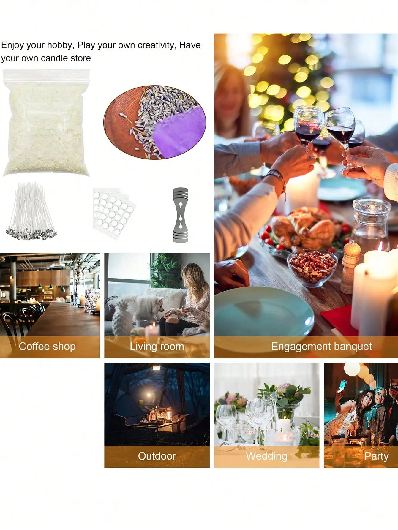 0.5LB Candle Making Kit Supplies - Soy Wax DIY Kit with Wicks, Fragrance & Dried Flowers