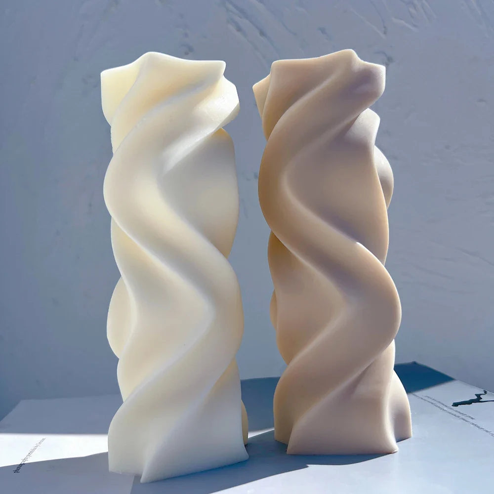 Swirl Candle Silicone Molds - Irregular Geometric Sculptured Twirl Pillar Mold for Art Deco