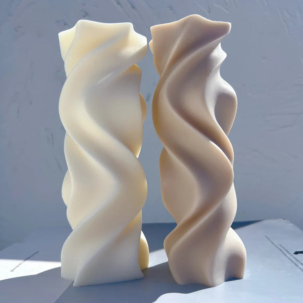Swirl Candle Silicone Molds - Irregular Geometric Sculptured Twirl Pillar Mold for Art Deco