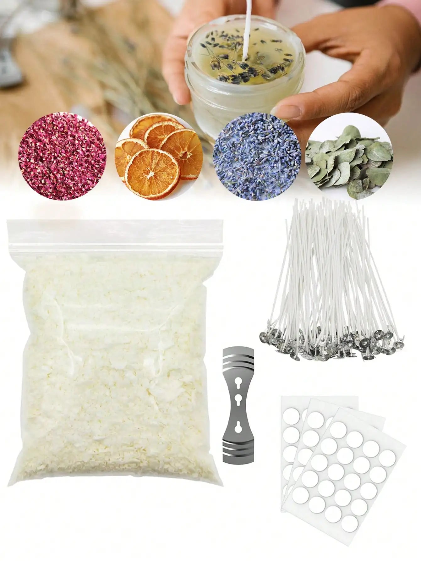 0.5LB Candle Making Kit Supplies - Soy Wax DIY Kit with Wicks, Fragrance & Dried Flowers