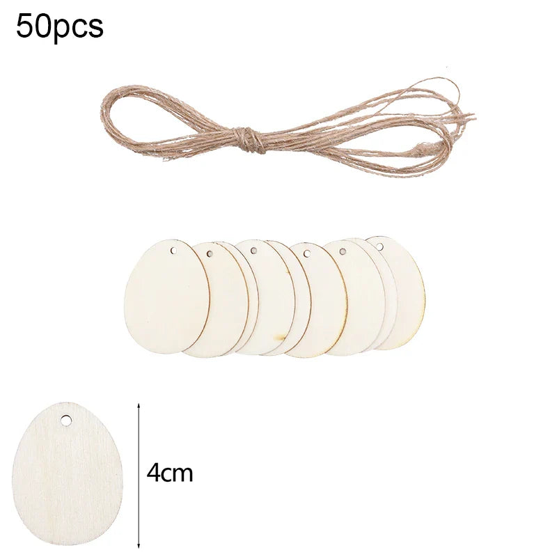 30-80mm Wooden Easter Eggs Pendants Blank Bunny Eggs Wood Chips Happy Easter Party Hanging Decoration Kids DIY Painting Crafts