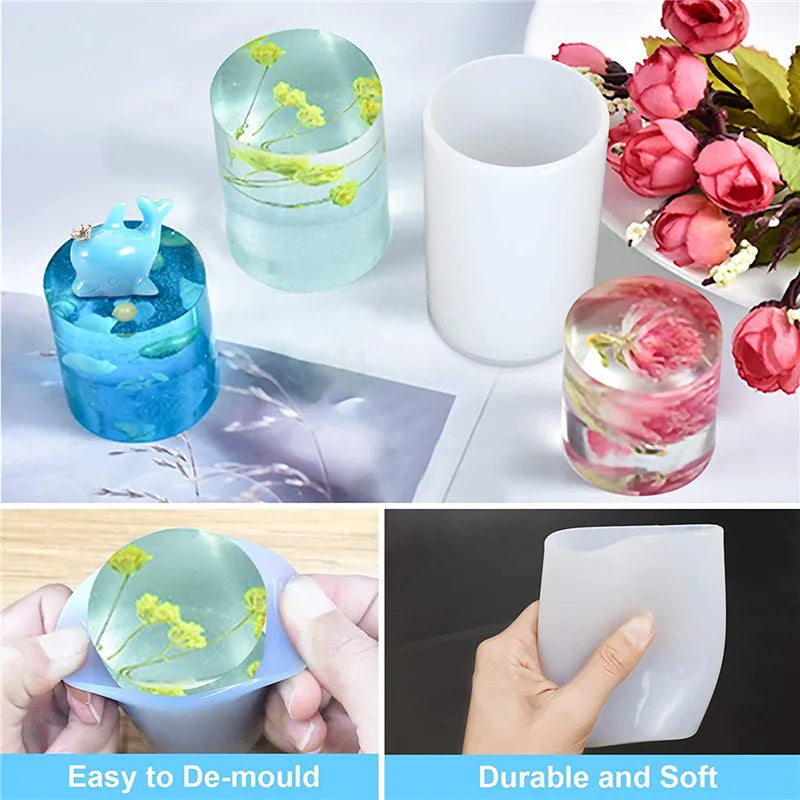 3D Cylinder Shape Candle Silicone Mold - DIY Pillar Candle Soap Resin Craft Mold