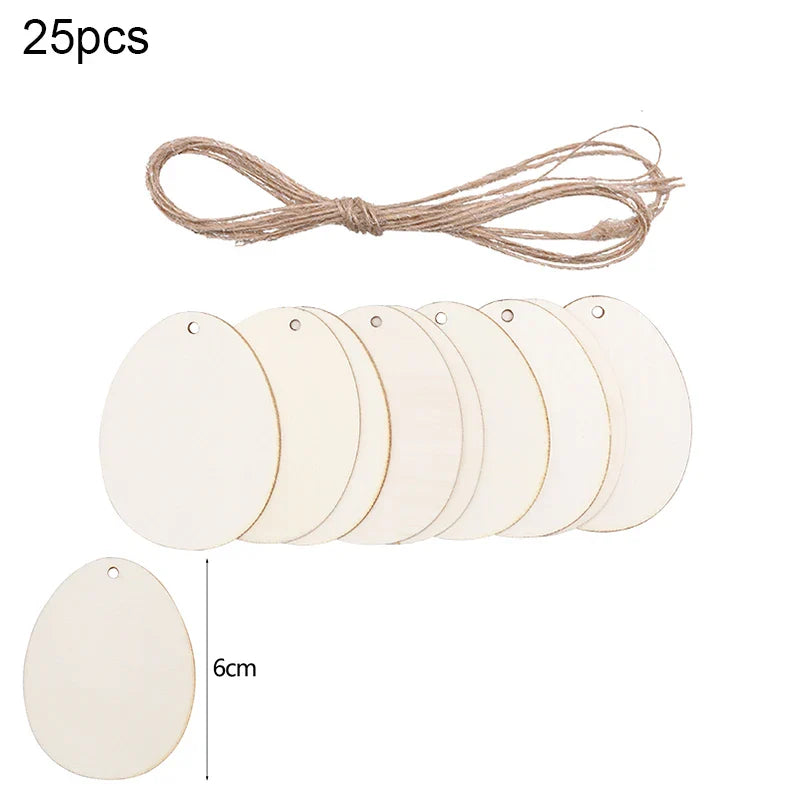 30-80mm Wooden Easter Eggs Pendants Blank Bunny Eggs Wood Chips Happy Easter Party Hanging Decoration Kids DIY Painting Crafts
