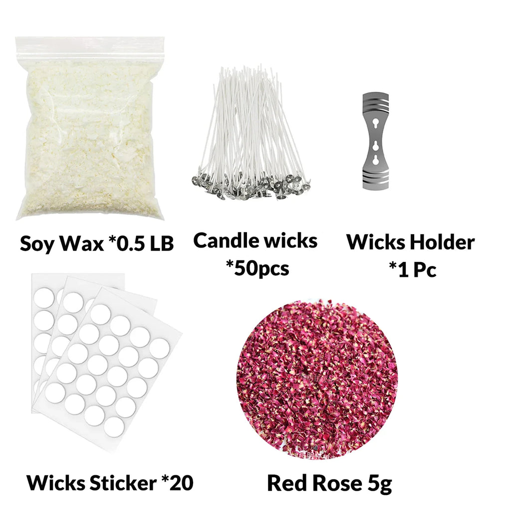 0.5LB Candle Making Kit Supplies - Soy Wax DIY Kit with Wicks, Fragrance & Dried Flowers