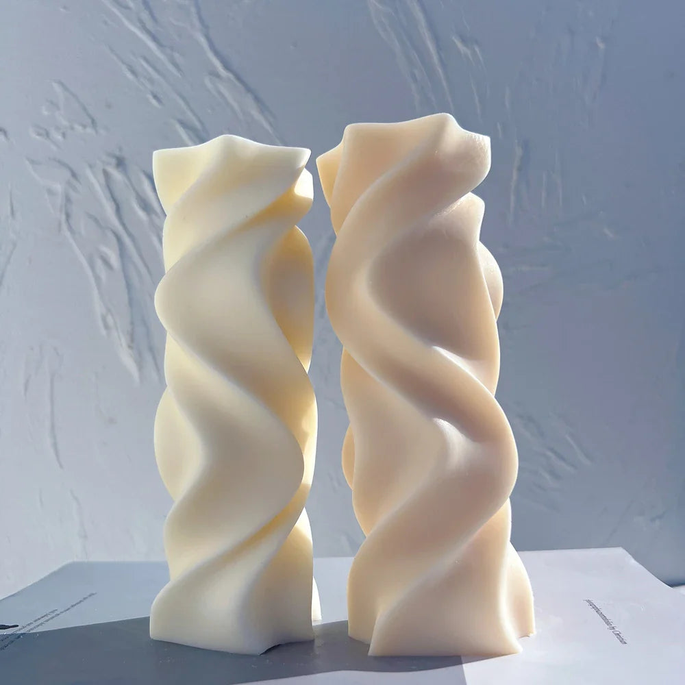 Swirl Candle Silicone Molds - Irregular Geometric Sculptured Twirl Pillar Mold for Art Deco