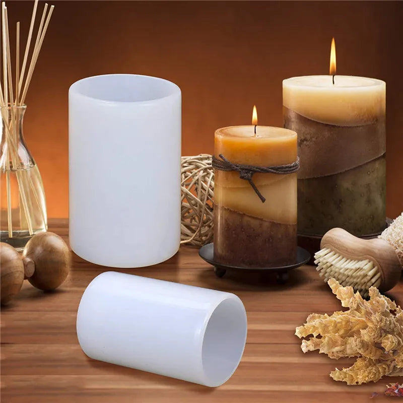 3D Cylinder Shape Candle Silicone Mold - DIY Pillar Candle Soap Resin Craft Mold