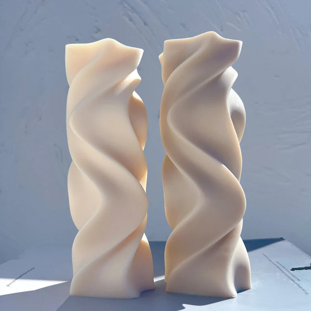 Swirl Candle Silicone Molds - Irregular Geometric Sculptured Twirl Pillar Mold for Art Deco