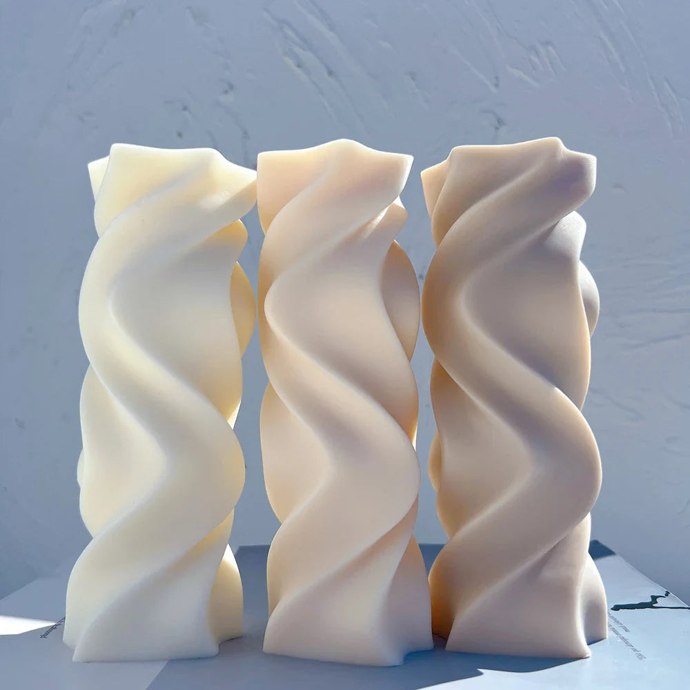 Swirl Candle Silicone Molds - Irregular Geometric Sculptured Twirl Pillar Mold for Art Deco