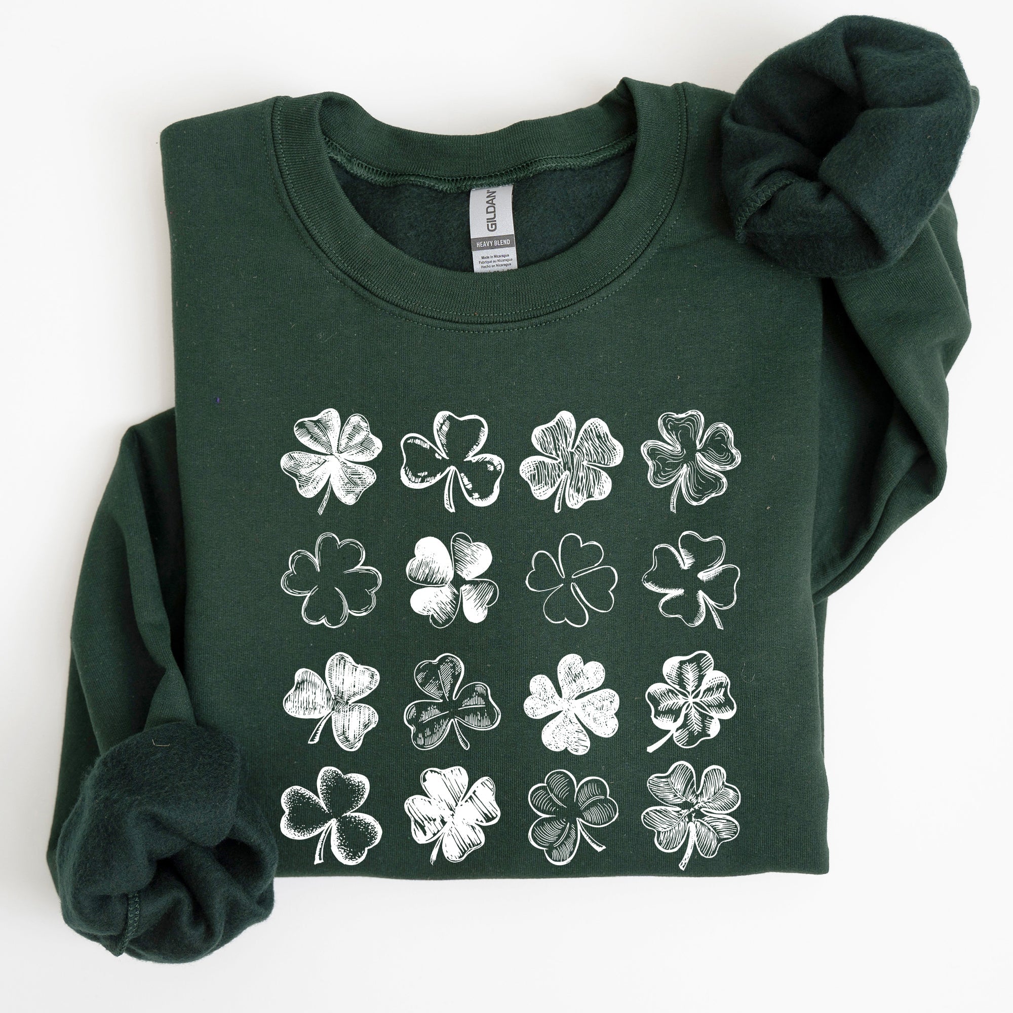 Shamrock doodles sweatshirt forest green retro St. Patrick's Day clover pattern vintage fleece