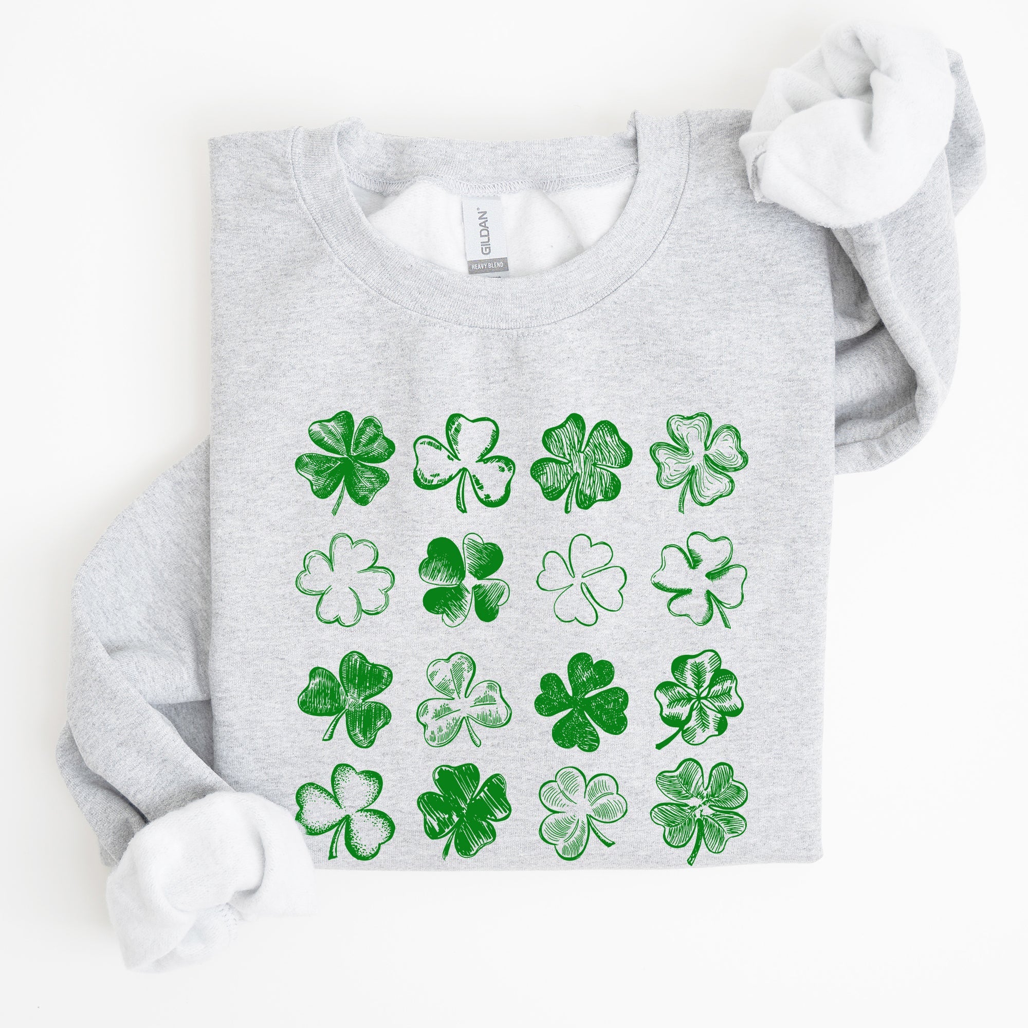 Shamrock doodles sweatshirt ash gray retro St. Patrick's Day clover pattern fleece