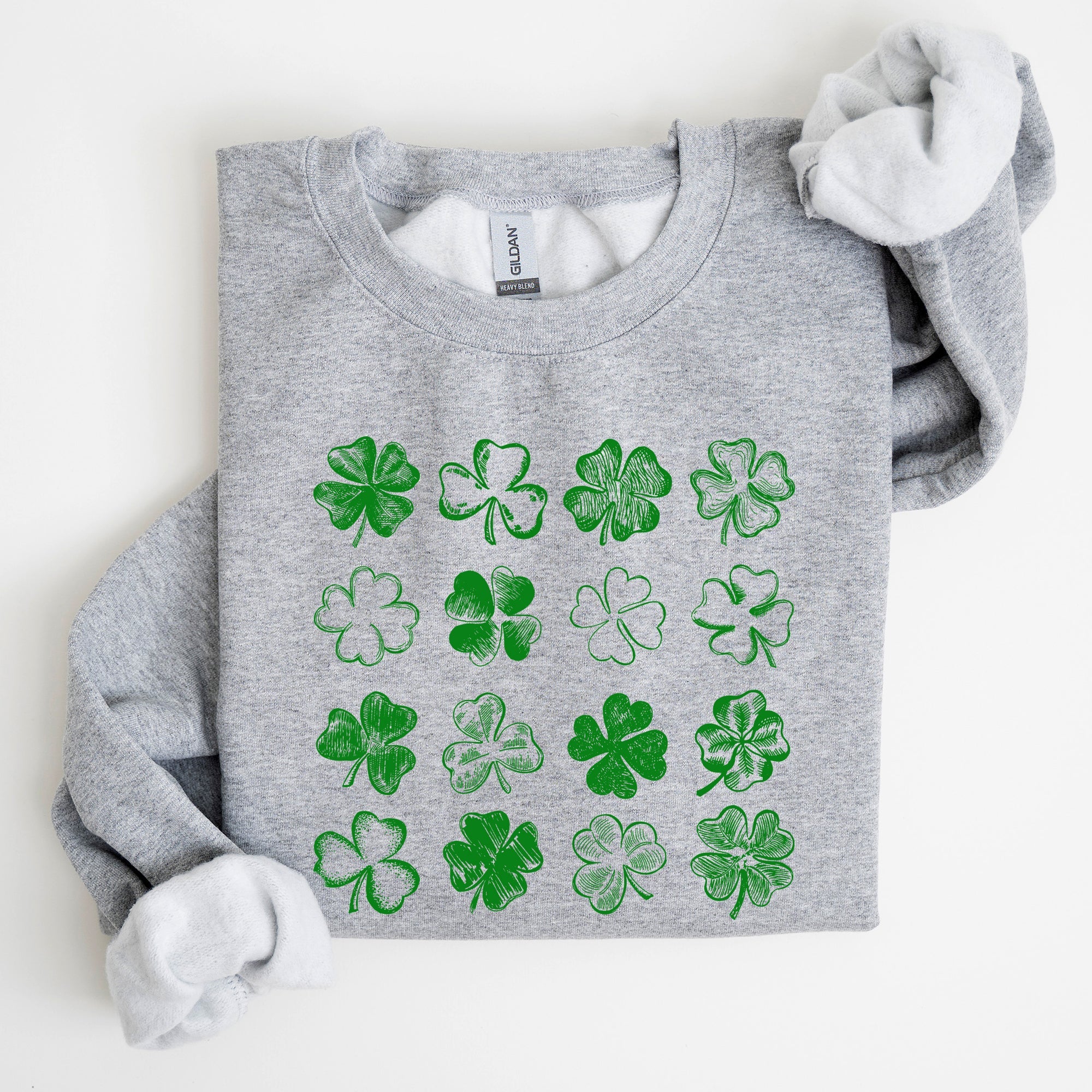 Shamrock doodles sweatshirt sport gray retro St. Patrick's Day clover pattern fleece