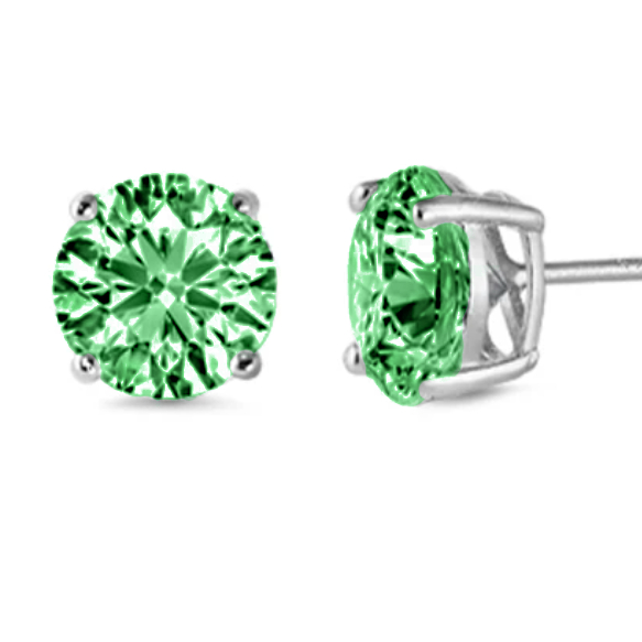Green gemstone stud earrings on a white background