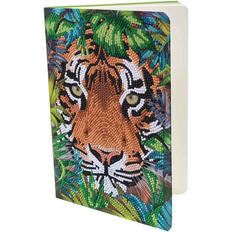 Tiger in the Forest Crystal Art Notebook Kit sparkly diamond art cover design on lined journal 6.9x10 inch
