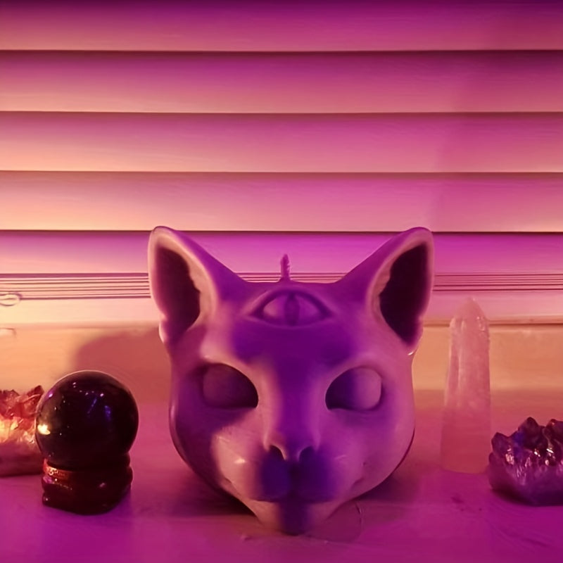 3D Three Eyed Cat Silicone Mold - Evil Cat Head Mold for Candles, Resin & Halloween Decor