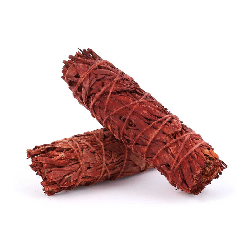 Two bundles of red sage tied together on white background - Dragon's Blood resin smudge sticks