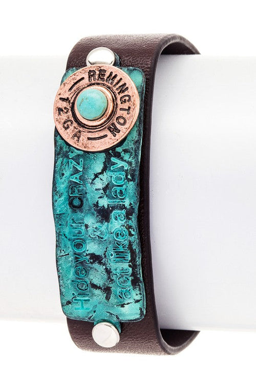 Adjustable leather bullet bracelet - unisex edgy boho statement jewelry