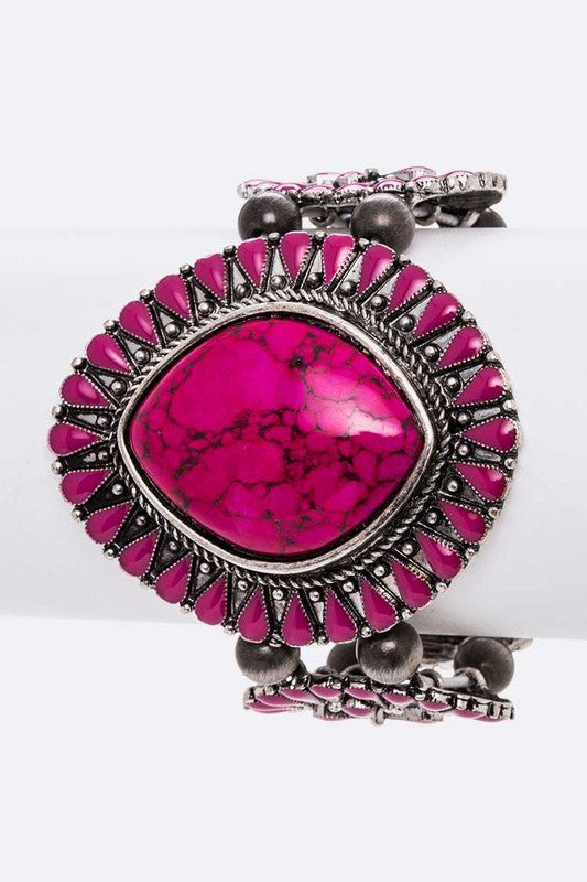 Genuine pink turquoise Western statement cuff bracelet - boho stone jewelry