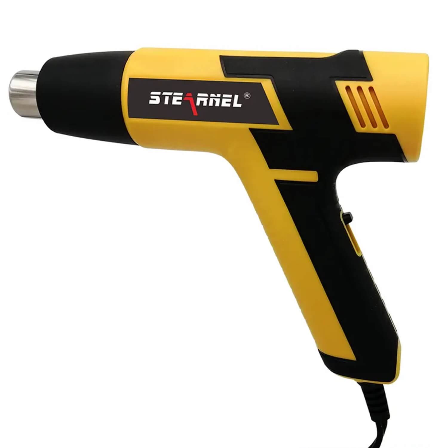 Yellow and black Stearnel dual-temperature heat gun for removing air bubbles from epoxy resin river tables and art projects