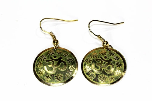 Om lotus petal yoga earrings green and gold dangle statement jewelry for spiritual awakening
