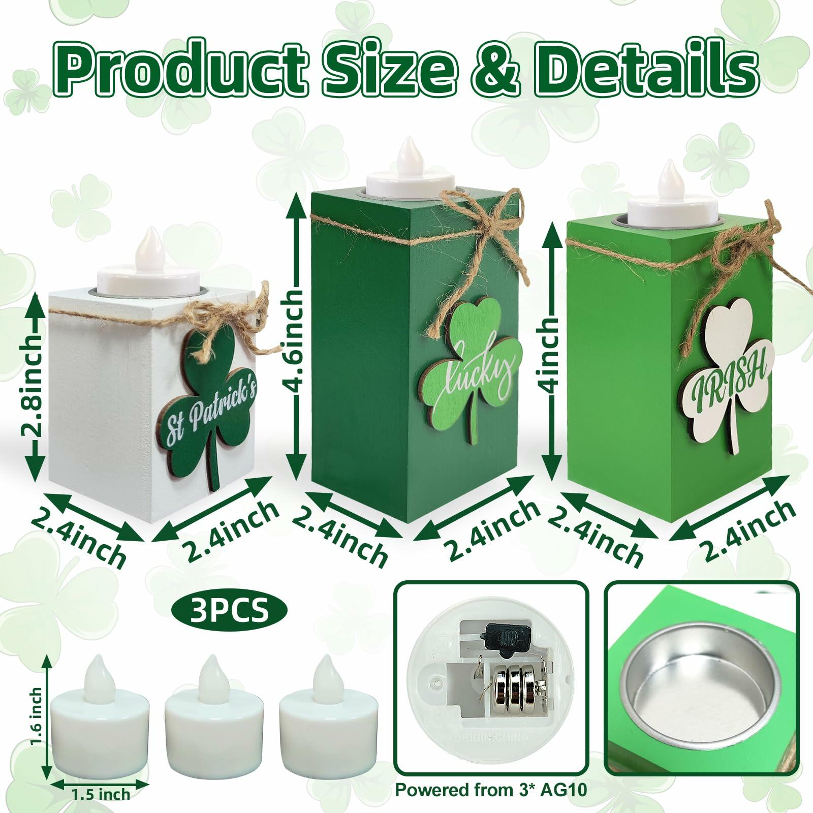 St. Patrick's Day tea light candle holders green white shamrock 3D design measurements LED