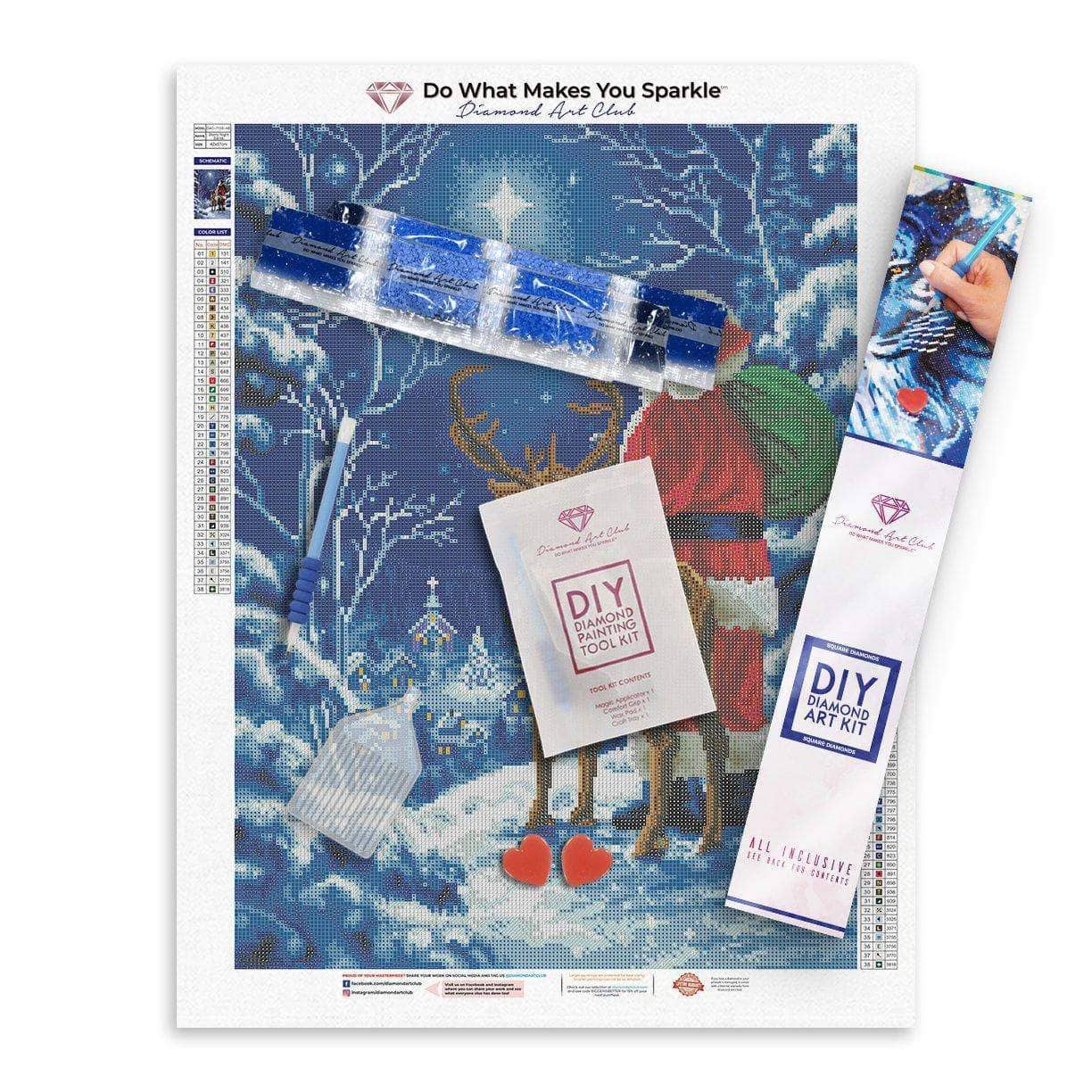 Diamond art kit with a winter scene design on a white background